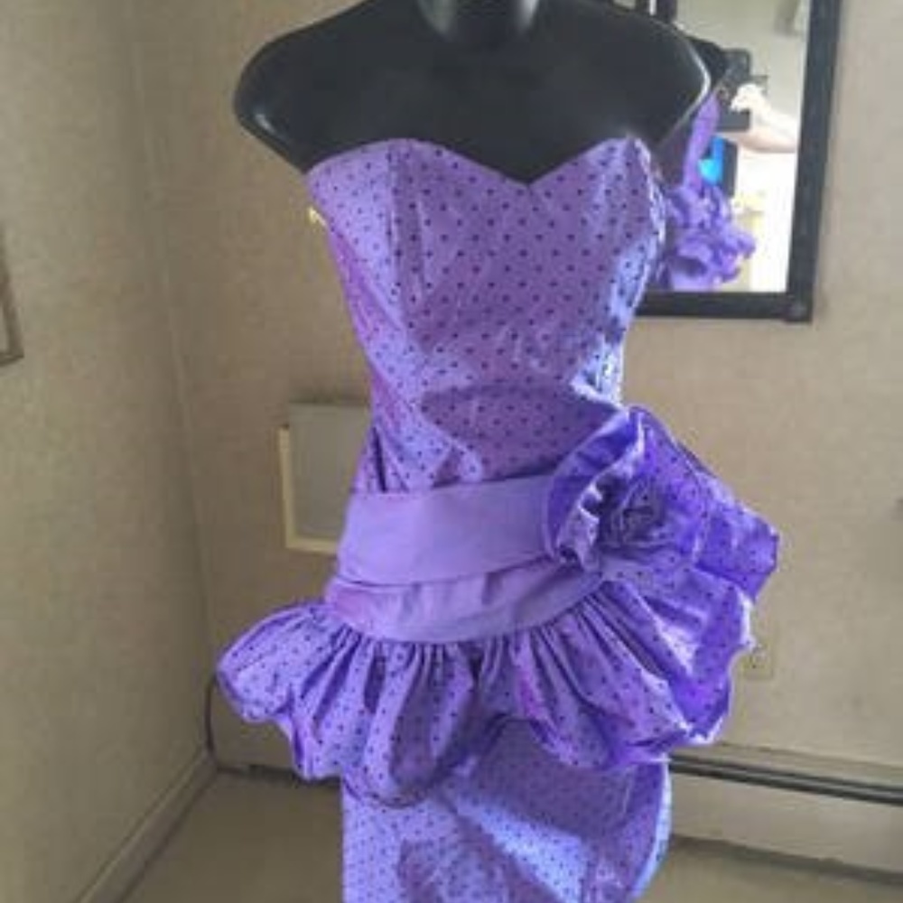 VINTAGE 80s AUTHENTIC PROM PARTY DRESS PEBLUM S-M